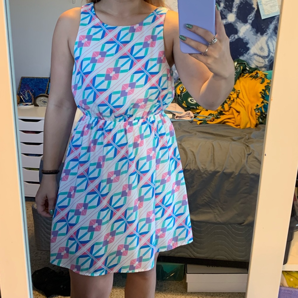 White dress with multicolor design